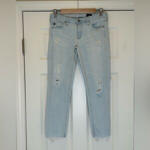 Ag Adriano Goldschmied Light Blue Distressed Stilt Crop Jeans Size 27